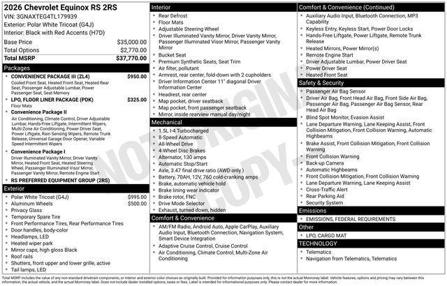 new 2026 Chevrolet Equinox car, priced at $39,165