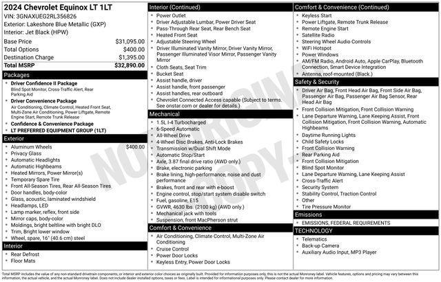 new 2024 Chevrolet Equinox car, priced at $32,890