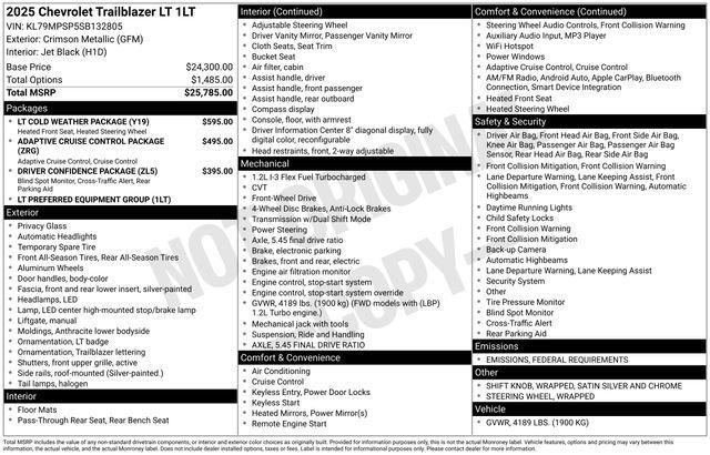 new 2025 Chevrolet TrailBlazer car, priced at $27,080