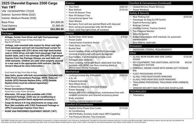 new 2025 Chevrolet Express 2500 car, priced at $41,078