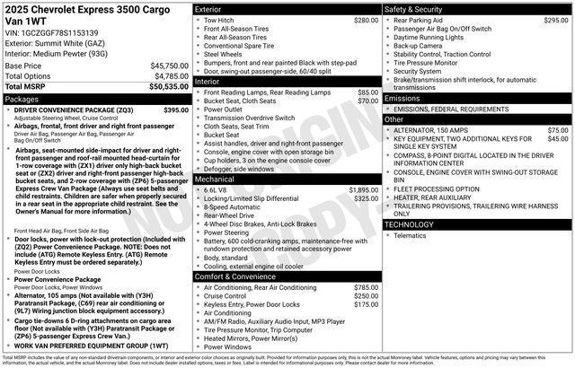 new 2025 Chevrolet Express 3500 car, priced at $52,180