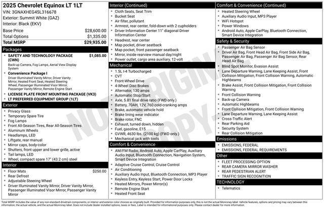new 2025 Chevrolet Equinox car, priced at $31,370
