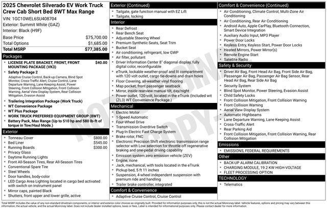 new 2025 Chevrolet Silverado EV car, priced at $79,440