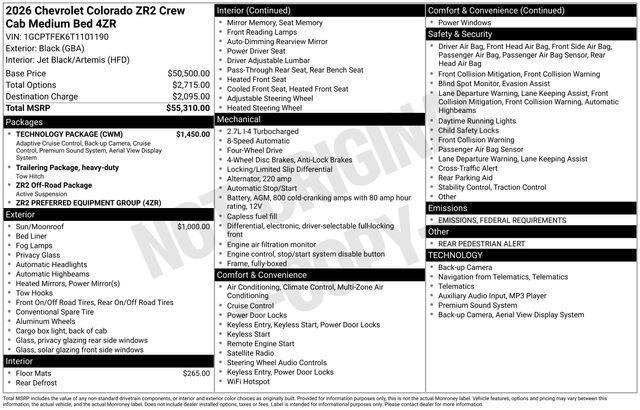 new 2026 Chevrolet Colorado car, priced at $53,110