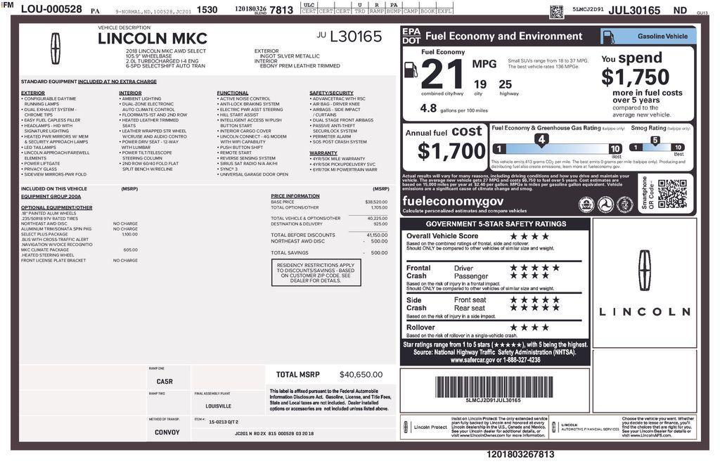 used 2018 Lincoln MKC car, priced at $17,799