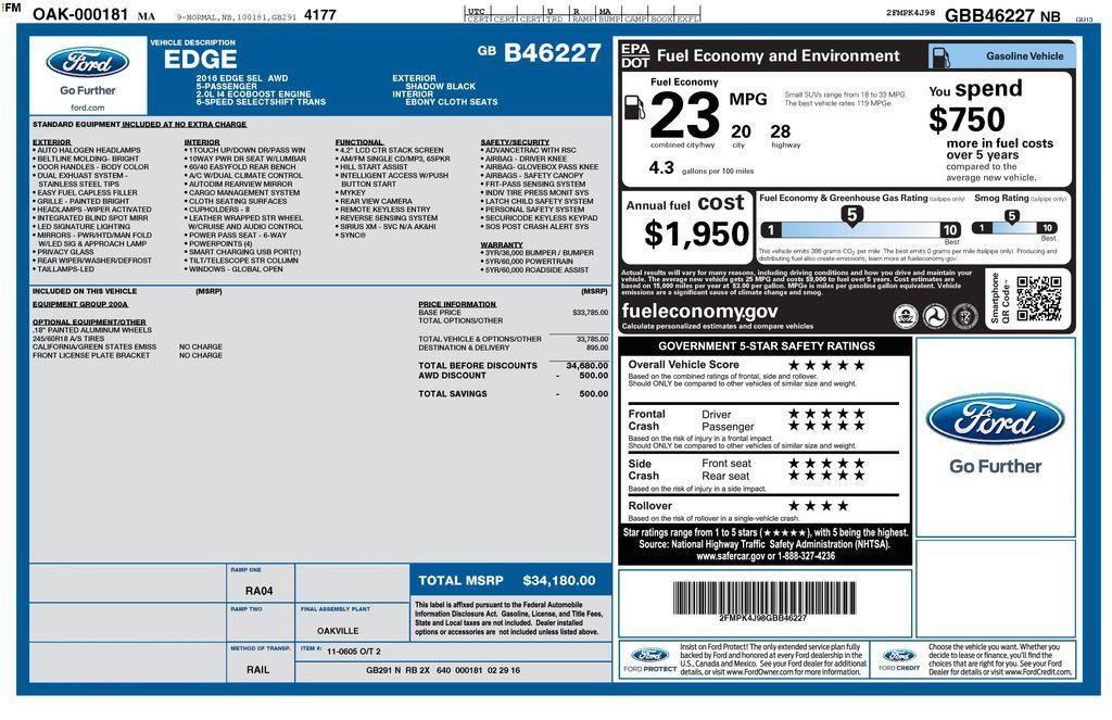 used 2016 Ford Edge car, priced at $14,879