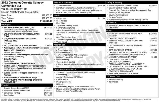 used 2022 Chevrolet Corvette car, priced at $80,149