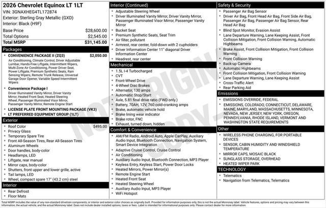 new 2026 Chevrolet Equinox car, priced at $33,039