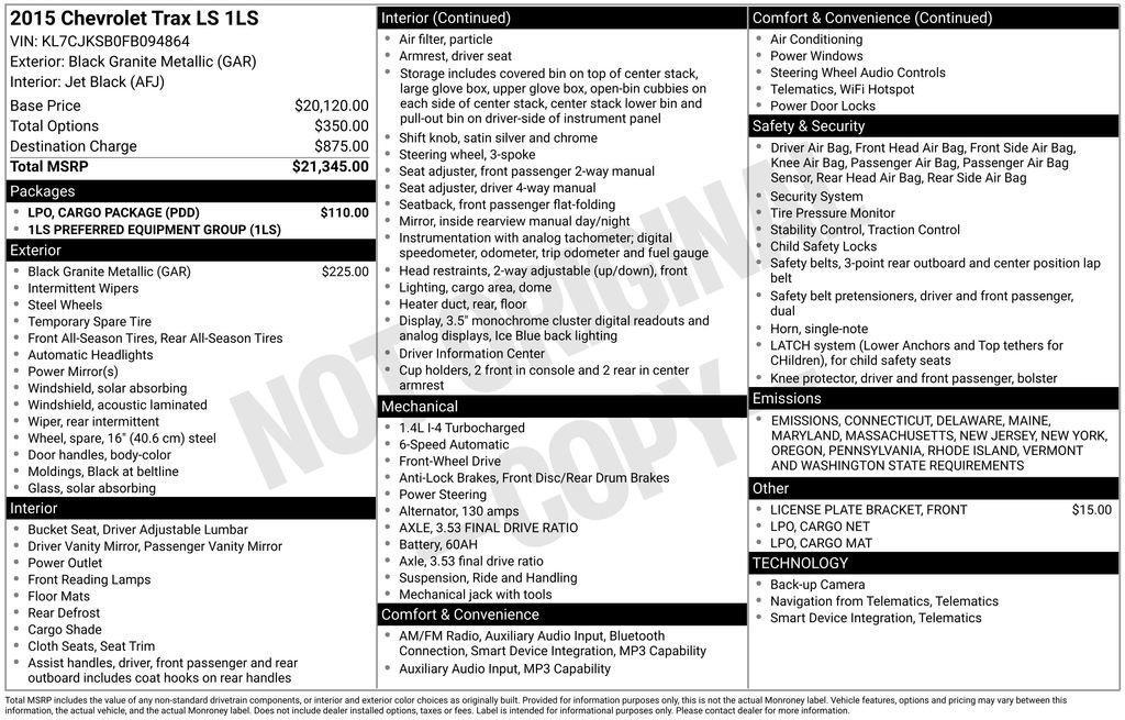 used 2015 Chevrolet Trax car, priced at $9,999