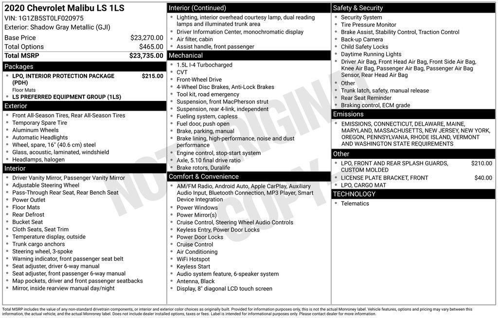 used 2020 Chevrolet Malibu car, priced at $15,700