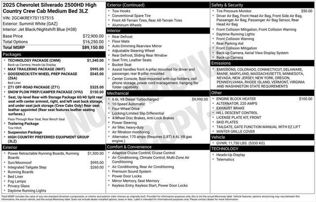 new 2025 Chevrolet Silverado 2500 car, priced at $85,895