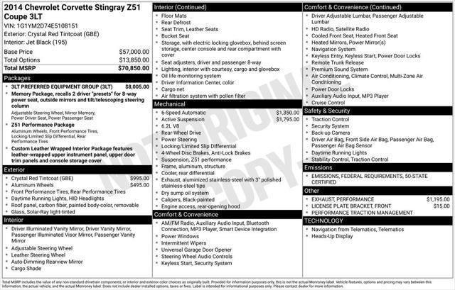 used 2014 Chevrolet Corvette Stingray car, priced at $42,159