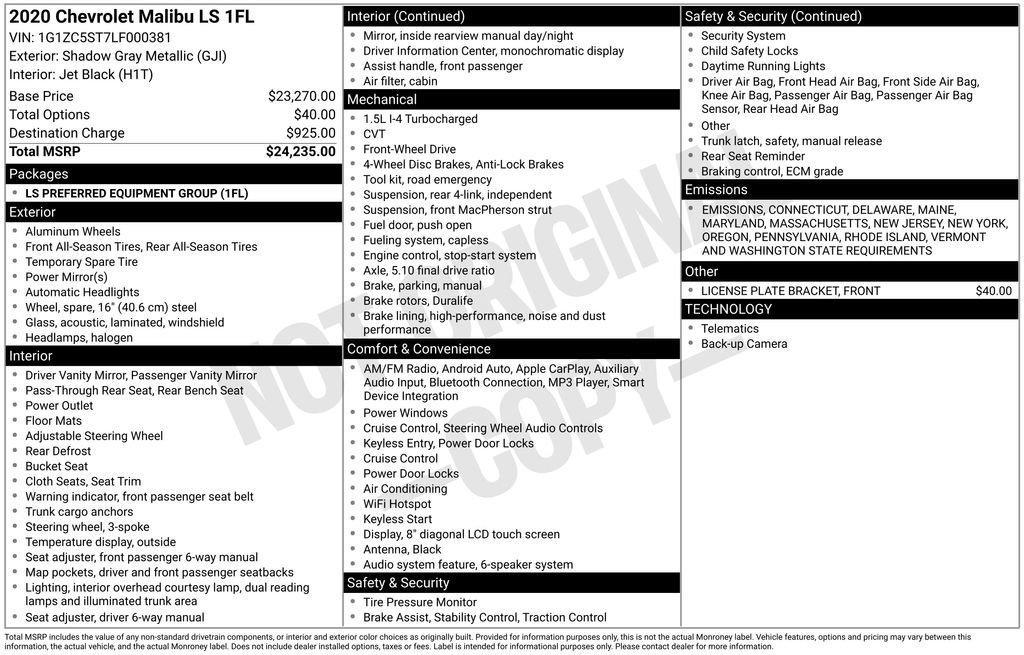 used 2020 Chevrolet Malibu car, priced at $13,400