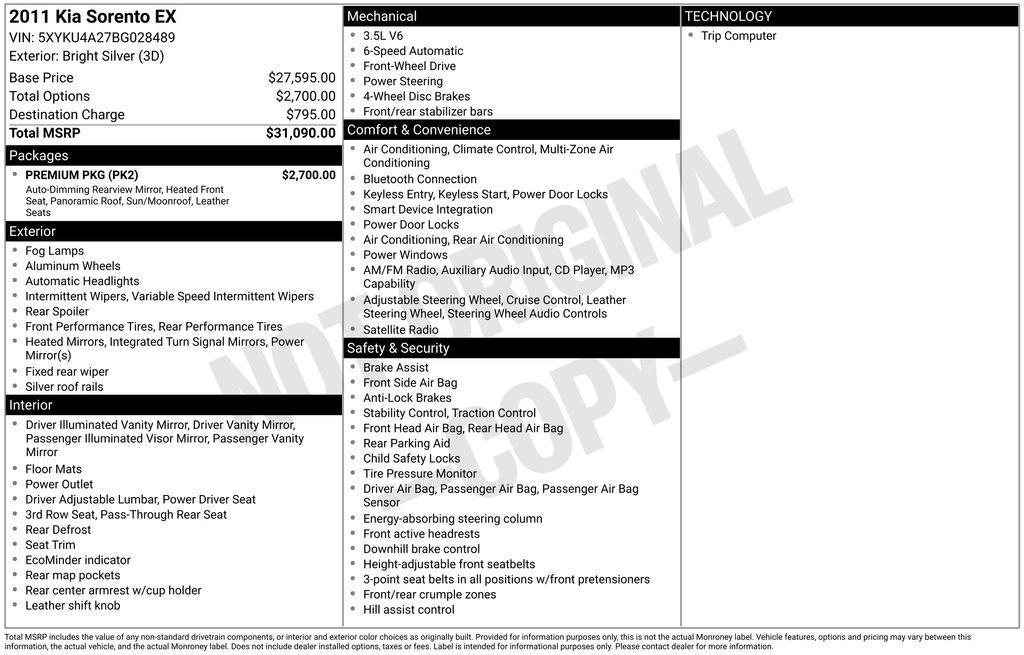 used 2011 Kia Sorento car, priced at $8,995