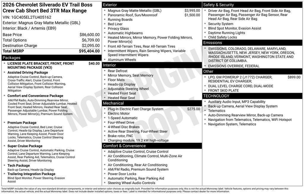 new 2026 Chevrolet Silverado EV car, priced at $95,364