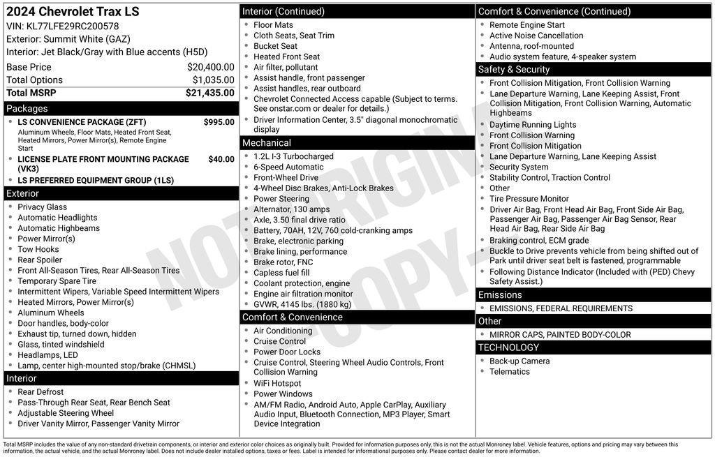 used 2024 Chevrolet Trax car, priced at $21,000