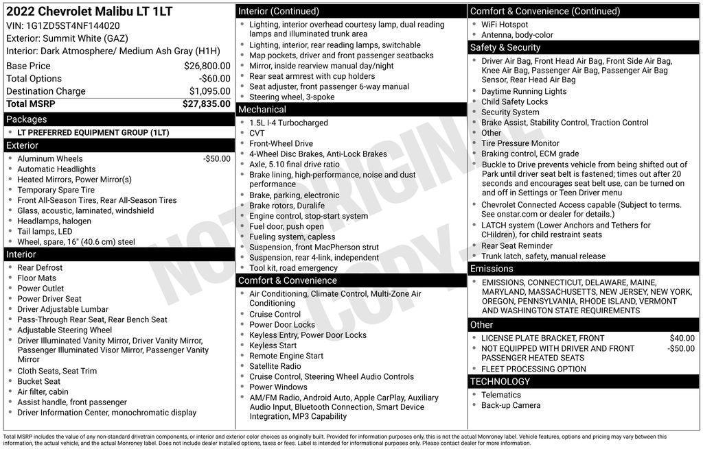 used 2022 Chevrolet Malibu car, priced at $19,700