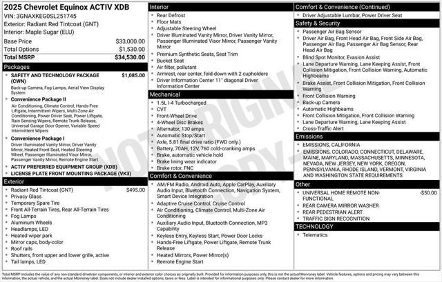 new 2025 Chevrolet Equinox car, priced at $34,455