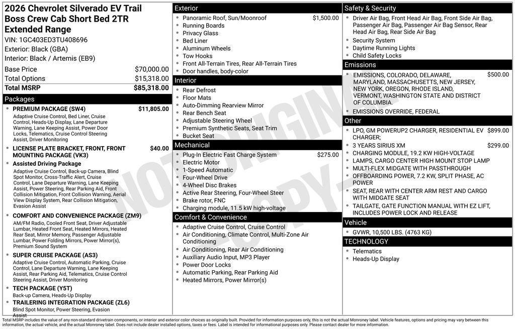 new 2026 Chevrolet Silverado EV car, priced at $84,668