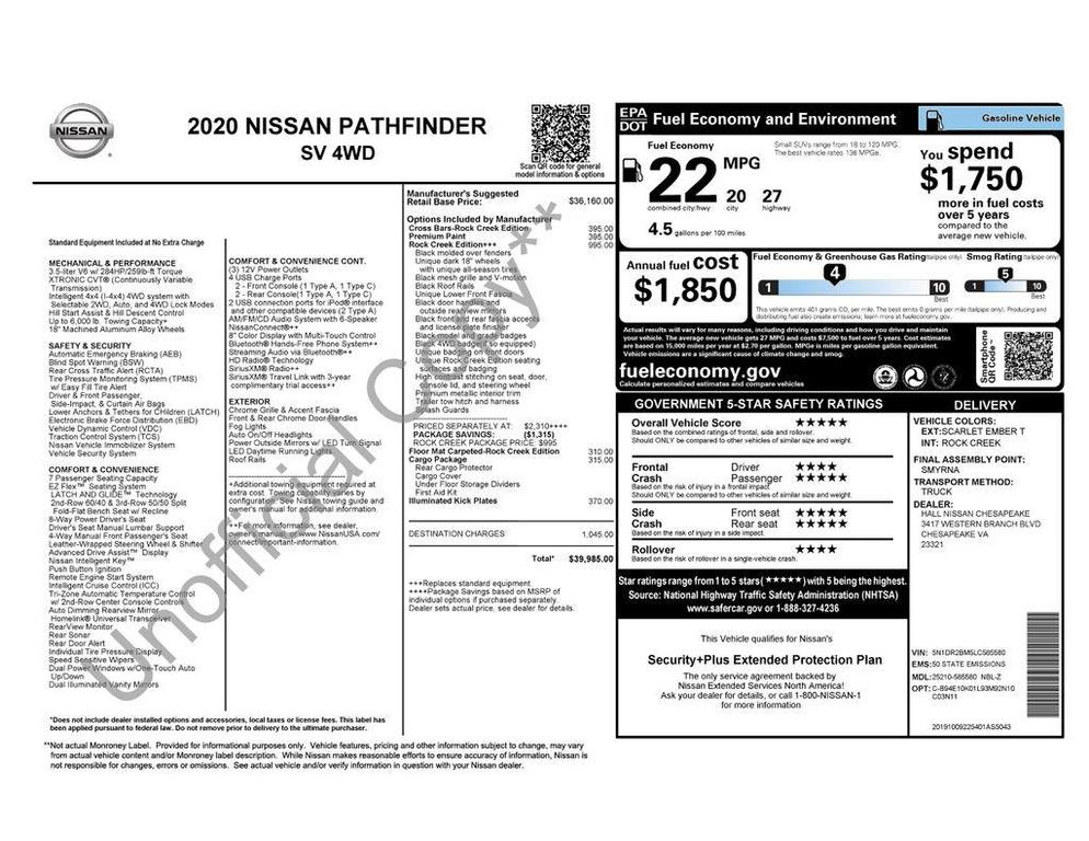 used 2020 Nissan Pathfinder car, priced at $13,500