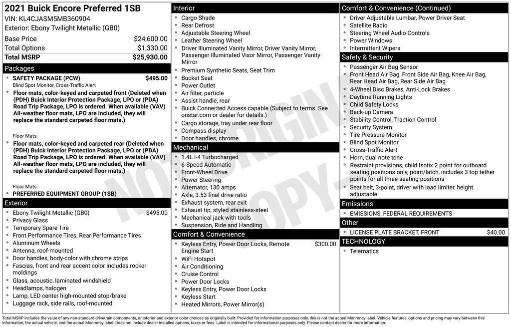 used 2021 Buick Encore car, priced at $17,700