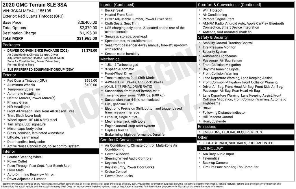 used 2020 GMC Terrain car, priced at $17,465