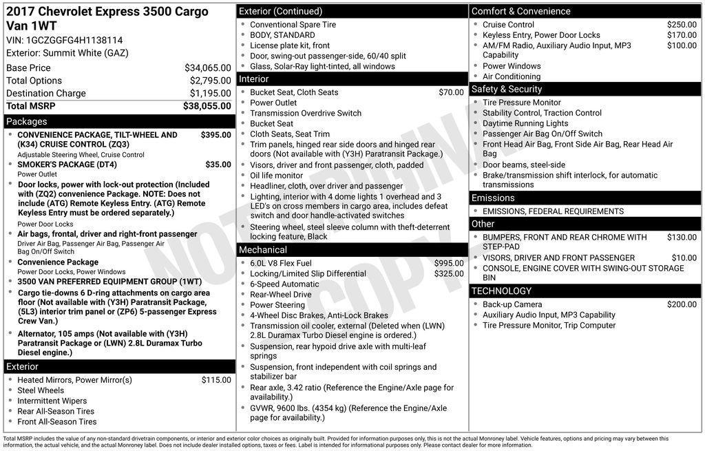 used 2017 Chevrolet Express 3500 car, priced at $18,995