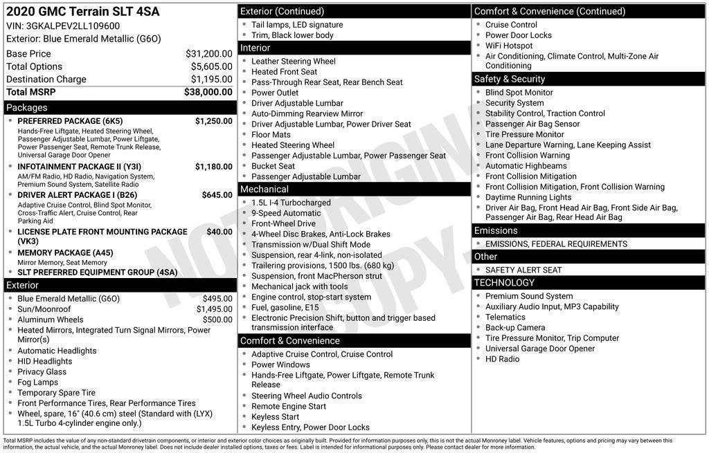 used 2020 GMC Terrain car, priced at $16,000