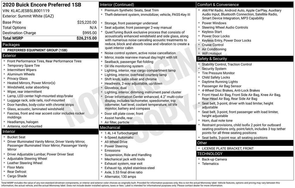 used 2020 Buick Encore car, priced at $15,995