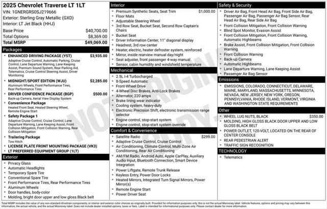 new 2025 Chevrolet Traverse car, priced at $50,464