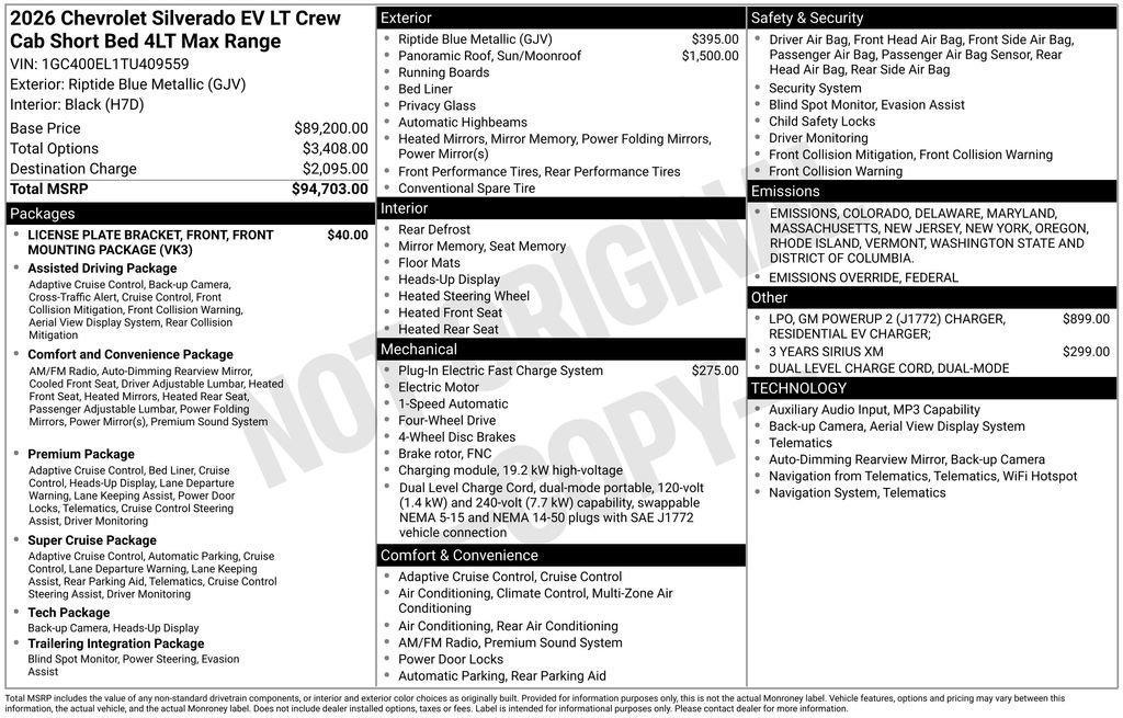 new 2026 Chevrolet Silverado EV car, priced at $94,663