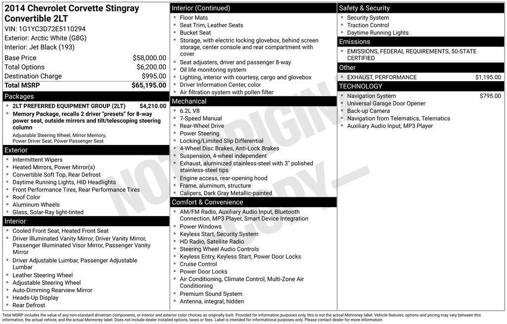 used 2014 Chevrolet Corvette Stingray car, priced at $46,995