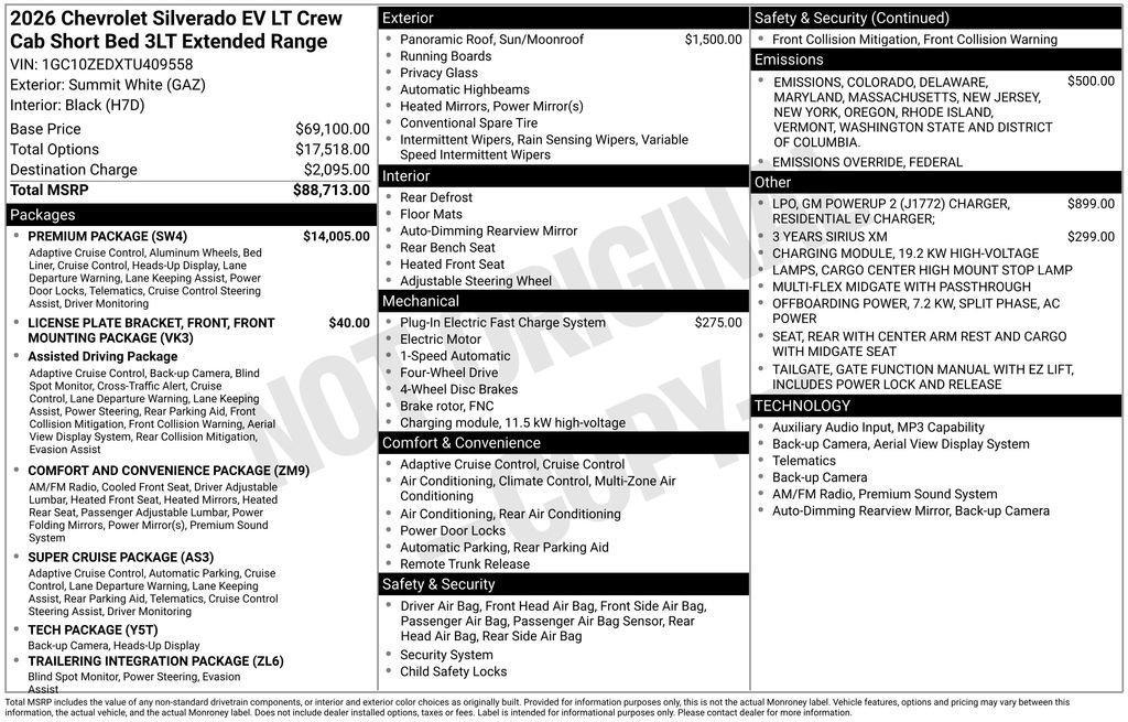 new 2026 Chevrolet Silverado EV car, priced at $84,668