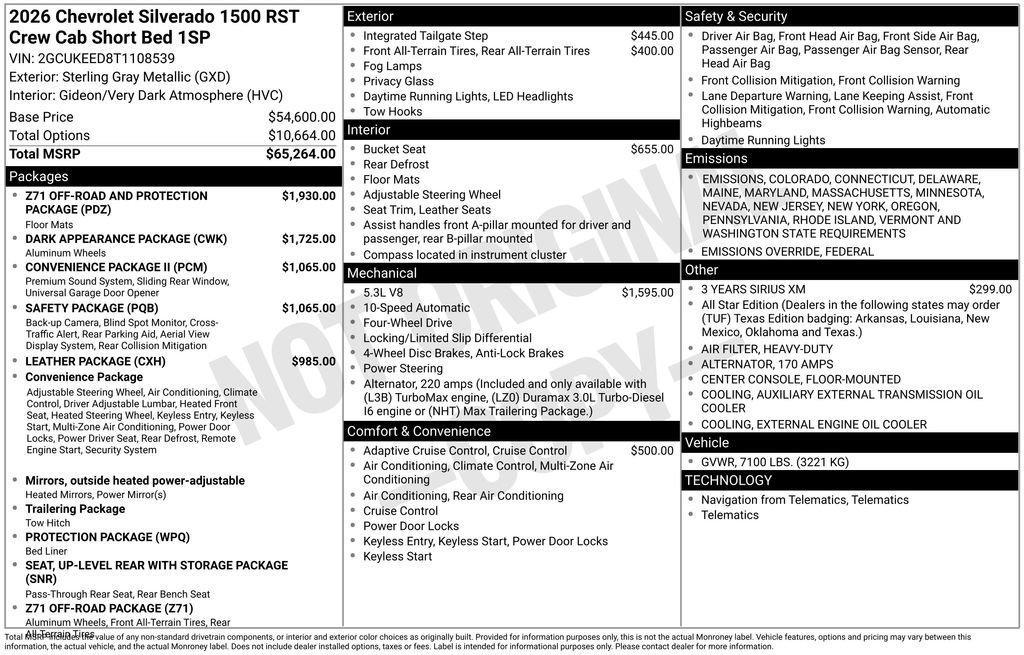 new 2026 Chevrolet Silverado 1500 car, priced at $66,934