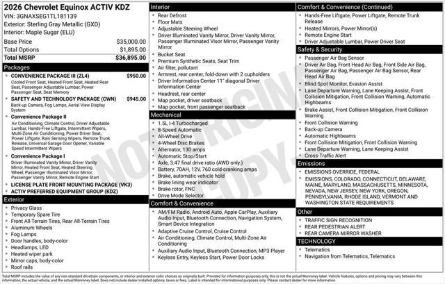 new 2026 Chevrolet Equinox car, priced at $38,290