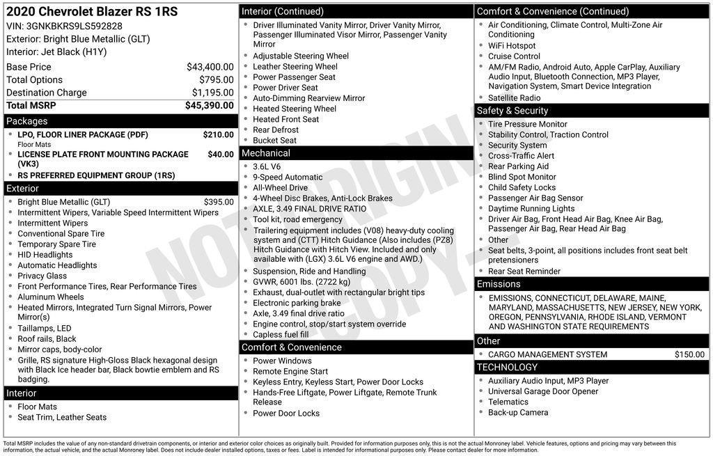 used 2020 Chevrolet Blazer car