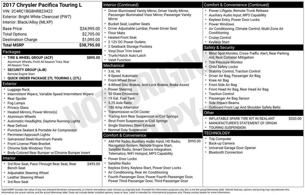 used 2017 Chrysler Pacifica car, priced at $11,995