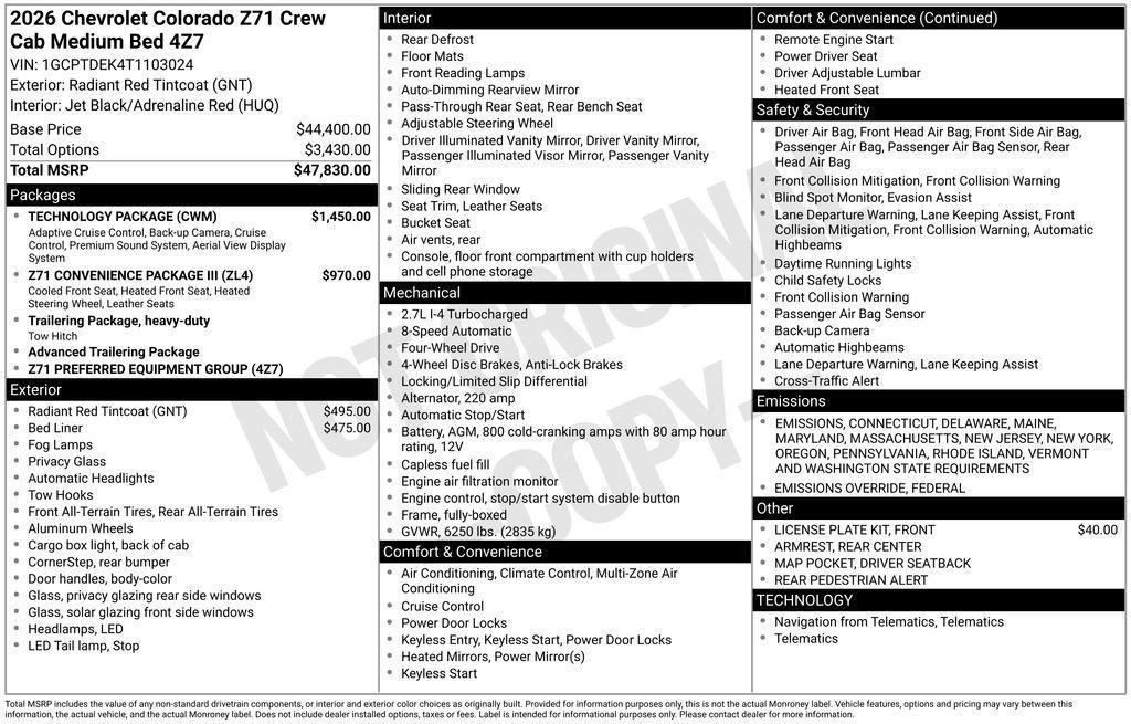 new 2026 Chevrolet Colorado car, priced at $46,885