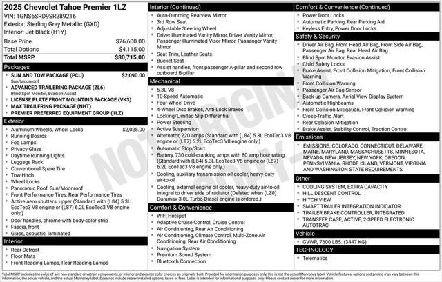 new 2025 Chevrolet Tahoe car, priced at $78,910