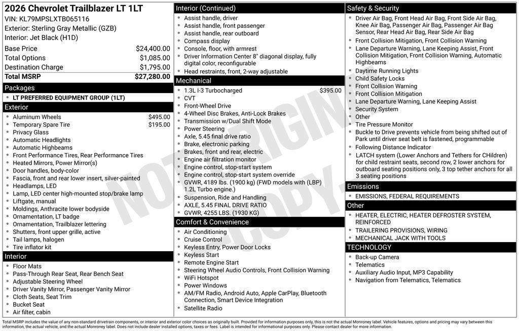 new 2026 Chevrolet TrailBlazer car, priced at $27,280