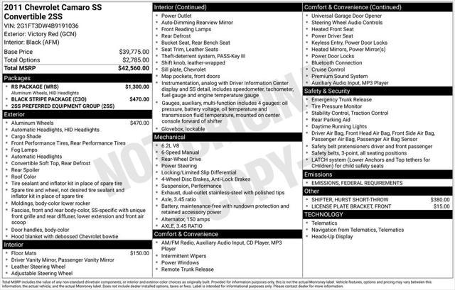 used 2011 Chevrolet Camaro car, priced at $28,800