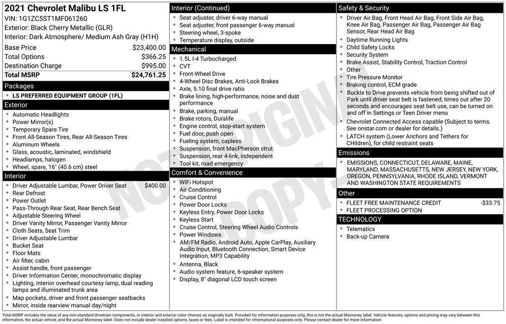 used 2021 Chevrolet Malibu car, priced at $15,591