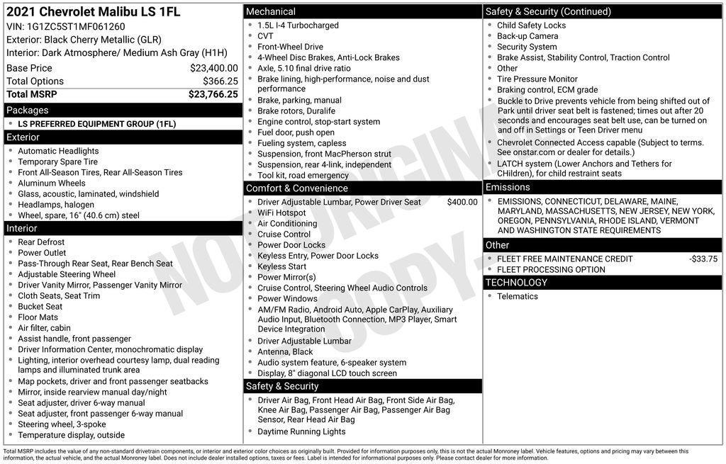 used 2021 Chevrolet Malibu car, priced at $16,995