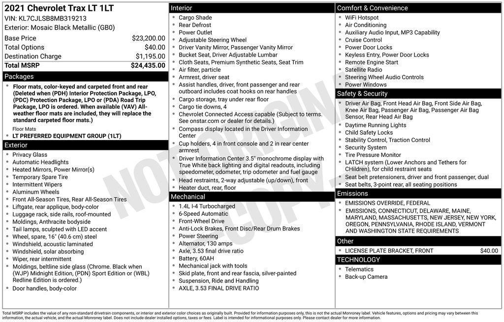 used 2021 Chevrolet Trax car, priced at $15,900