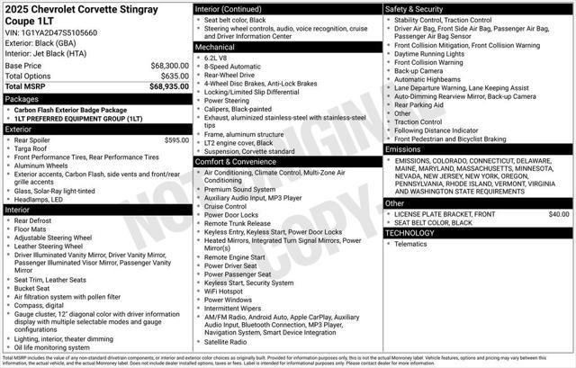 new 2025 Chevrolet Corvette car, priced at $70,590