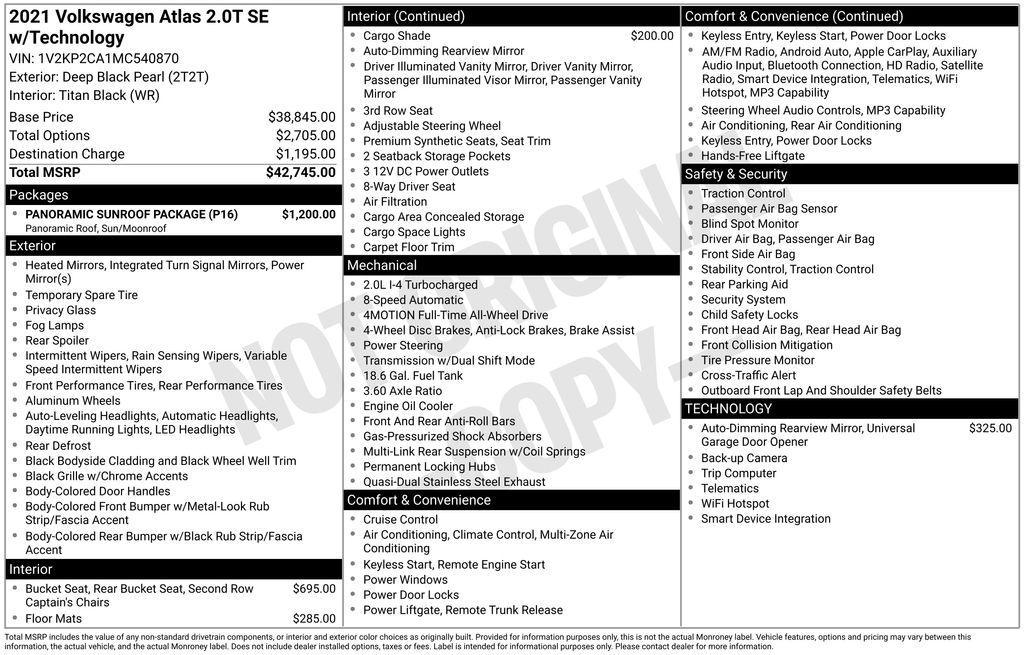 used 2021 Volkswagen Atlas car, priced at $18,740