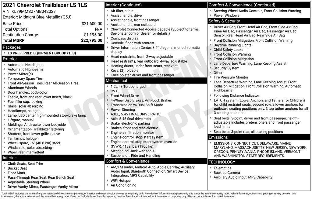 used 2021 Chevrolet TrailBlazer car, priced at $17,800