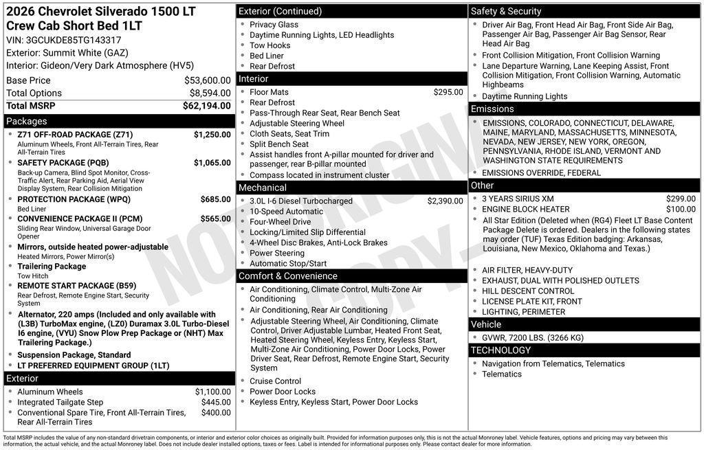 new 2026 Chevrolet Silverado 1500 car, priced at $59,189