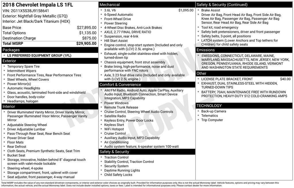 used 2018 Chevrolet Impala car, priced at $19,139