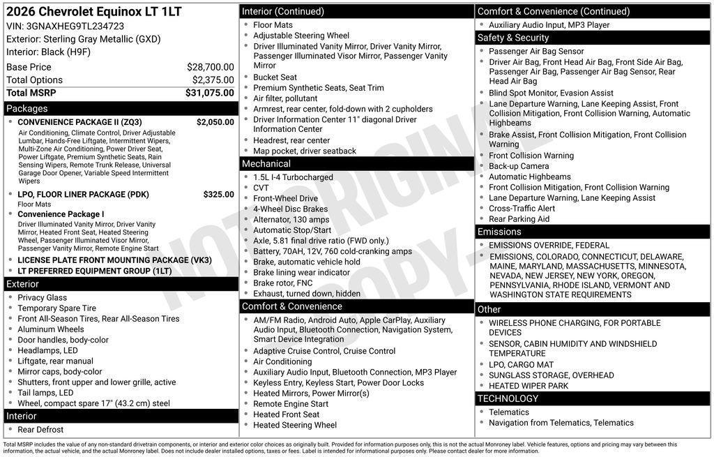 new 2026 Chevrolet Equinox car, priced at $32,870